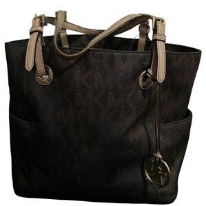 Michael Kors Dark Brown Leather Tote with Gold MK Charm
